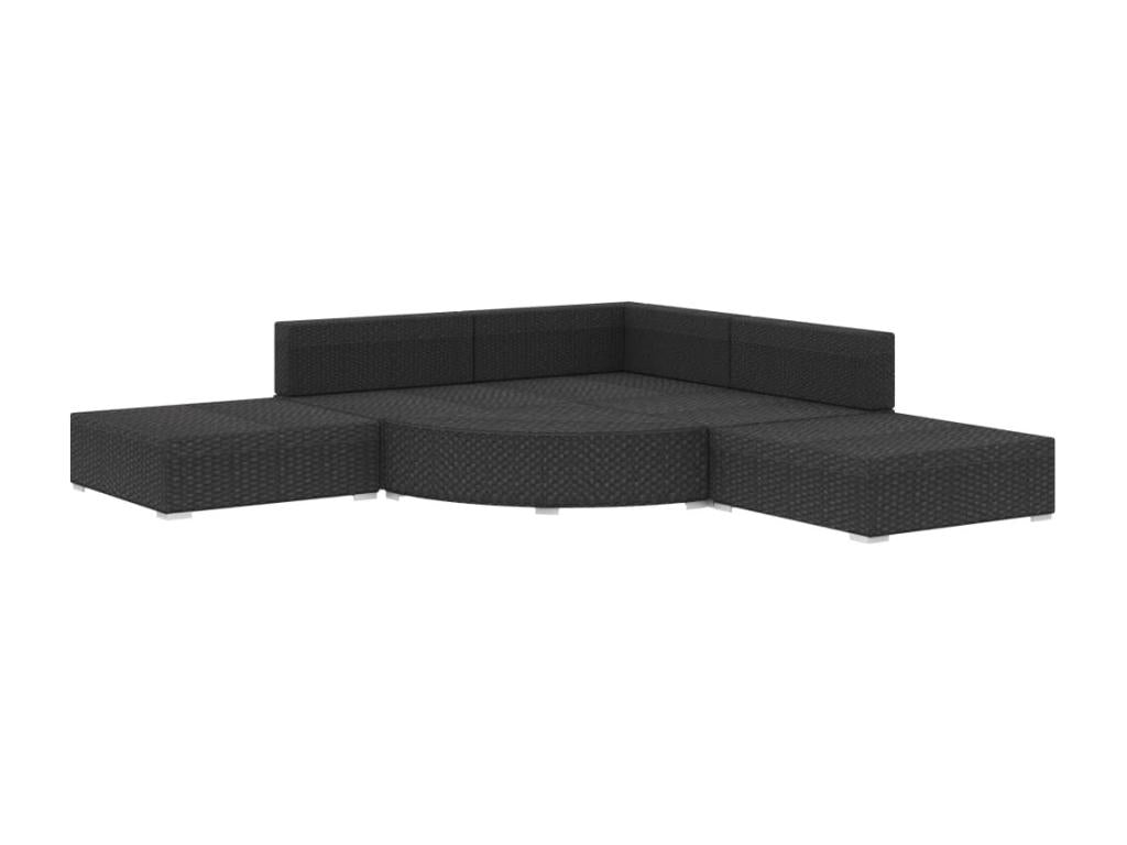 6-piece garden furniture set with cushions, black woven resin