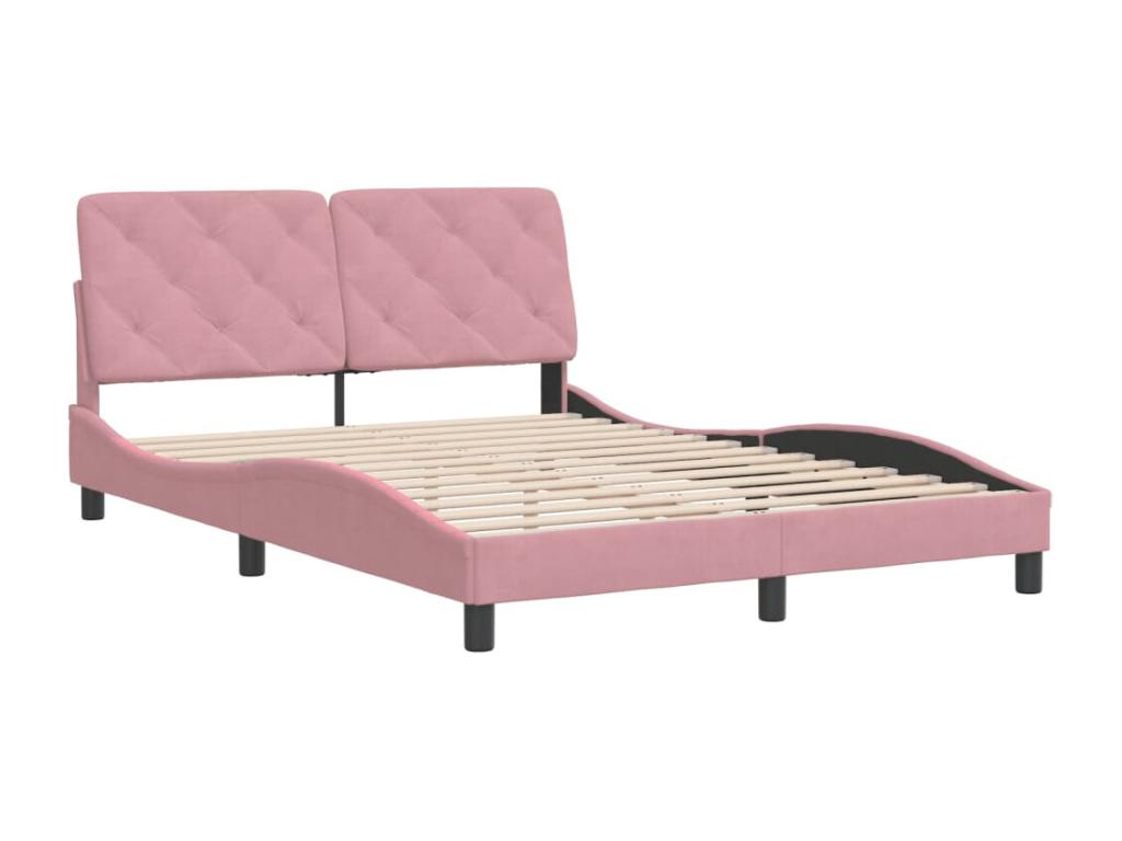 Bed frame with headboard, pink, 140x200 cm, velvet
