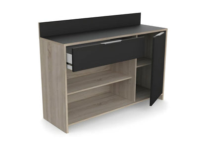 Kitchen base cabinet with microwave, Oak/Black - Meubiana - W 123 x D 40 x H 89.2 cm