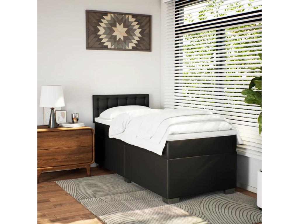 Homzora bed base with black 90x200 cm faux leather mattress