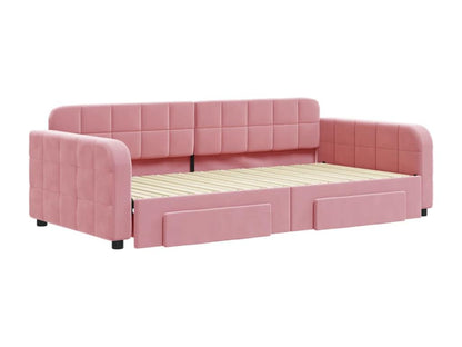Daybed with trundle bed and drawers, pink, 100x200 cm, velvet