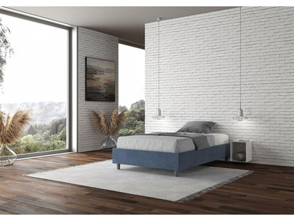 Homzora Double Bed Frame without Slatted Base, Upholstered 140x210cm, Blue Microfiber