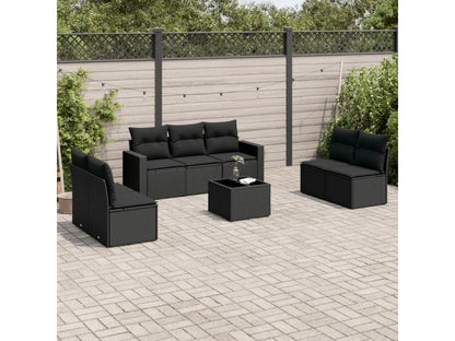 8-piece garden furniture set with cushions, black resin wicker