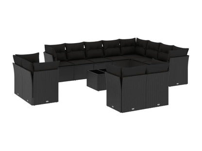 13-piece garden furniture set with cushions, black woven resin