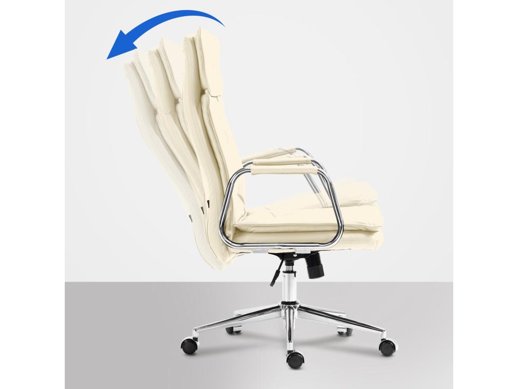 Office chair - Genuine leather / Chrome-plated metal - Cream - Doucezen