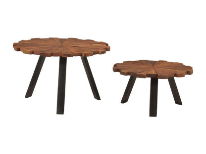 Two-piece coffee tables made of reclaimed solid wood and iron