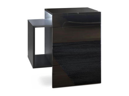 Matte Black Bedside Table with Lacquered Fronts, WxHxD 60x63x37