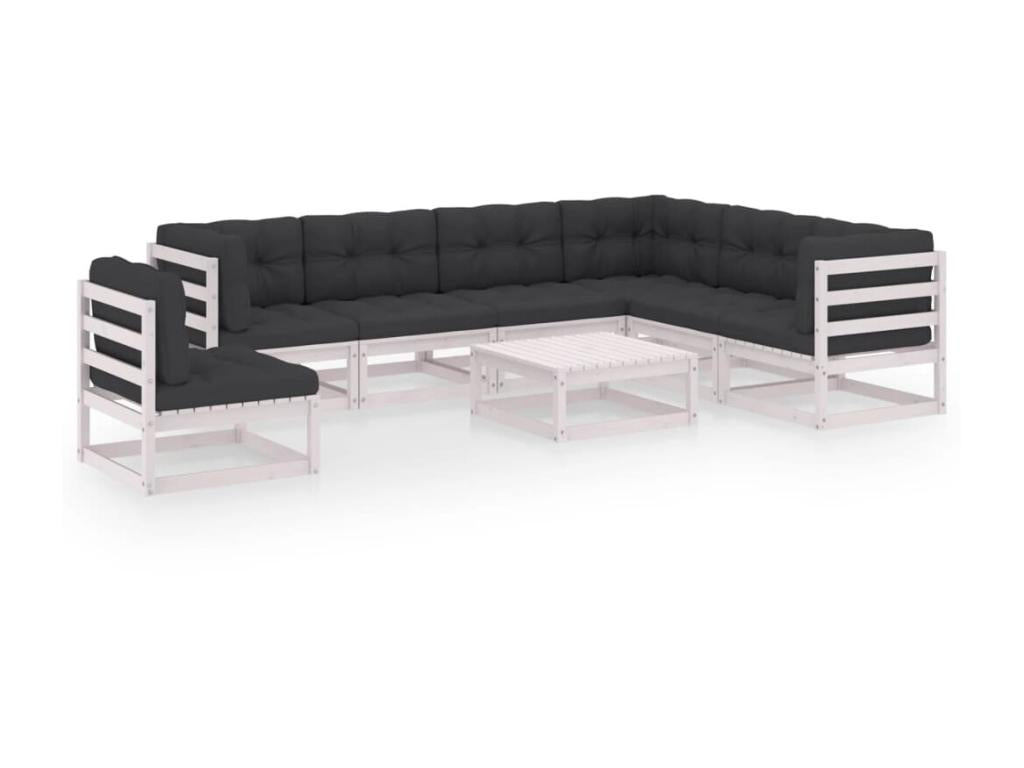 8-piece garden furniture set with cushions, white, solid pine wood, 3