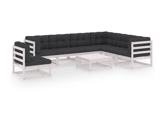 8-piece garden furniture set with cushions, white, solid pine wood, 3