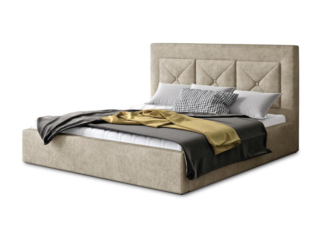 Meubiana upholstered double bed in beige fabric - 200x200cm - Storage compartment version