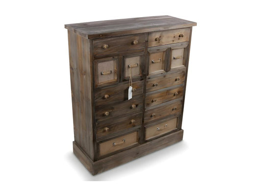 Meubiana 14-Drawer Wooden Chest of Drawers 85x33x98.5cm Brown - Vintage Style