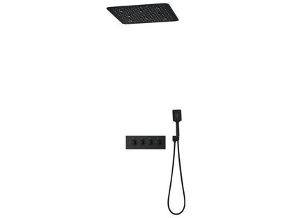 Ceiling-mounted thermostatic shower unit with LED lighting - Black