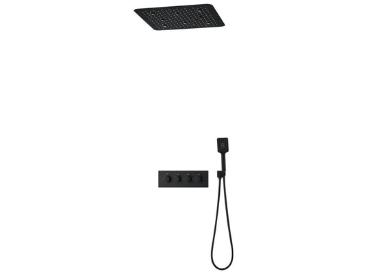Ceiling-mounted thermostatic shower unit with LED lighting - Black