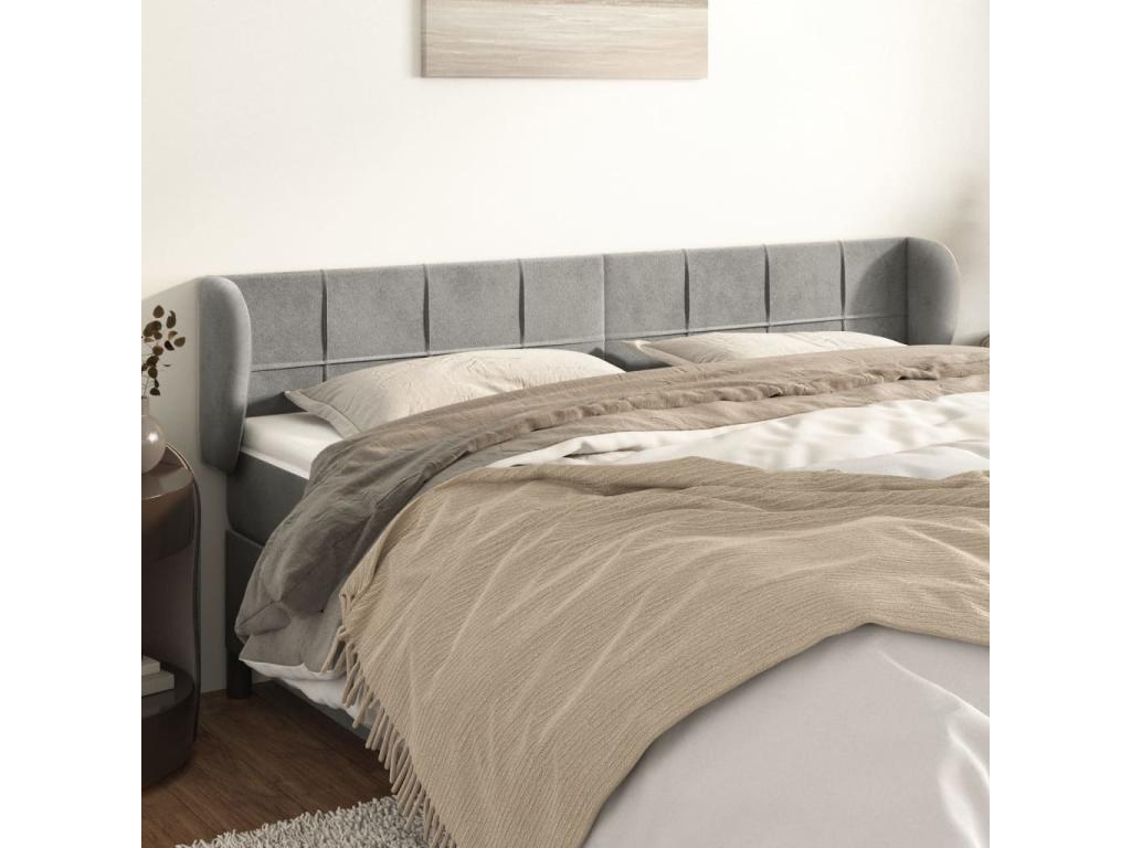 Headboard with wings, light grey, 163x23x78/88 cm, velvet
