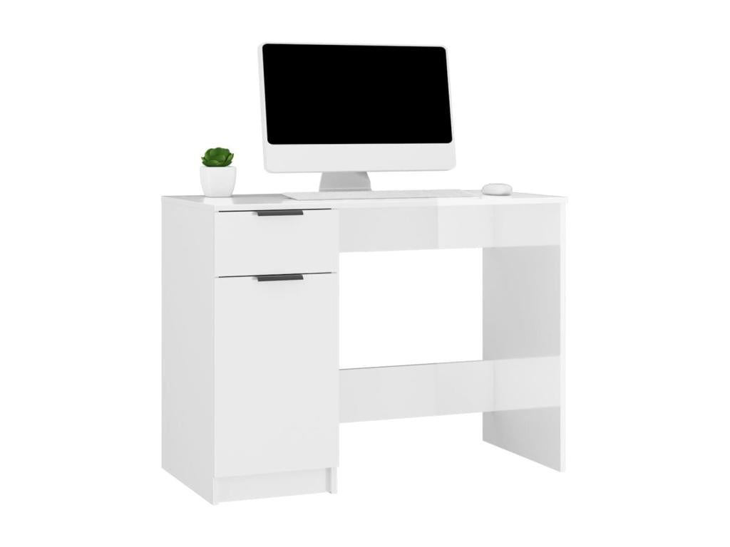 Glossy white desk, 100x50x75 cm, engineered wood