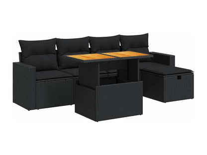 Meubiana 6-piece garden furniture set with cushions, black woven resin