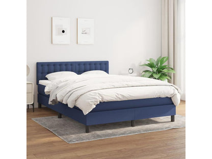 Upholstered bed base with mattress, blue, 140x190 cm, fabric