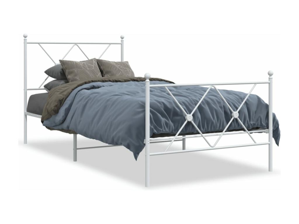 Metal bed frame with white headboard/footboard 90x200 cm