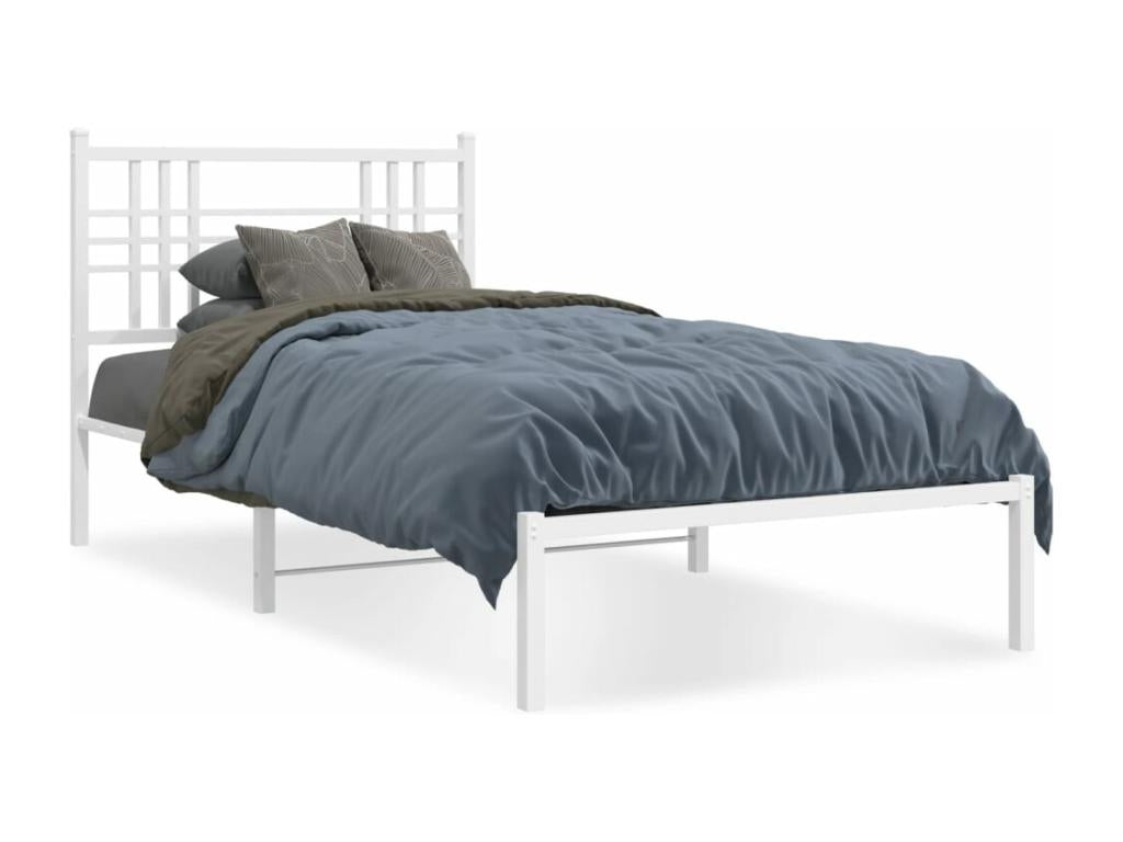 Metal bed frame with white headboard, 100x200 cm