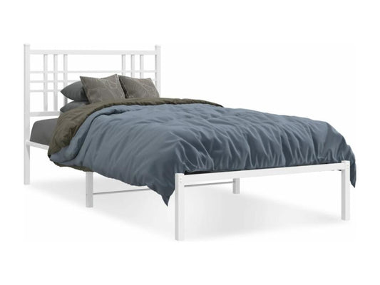 Metal bed frame with white headboard, 100x200 cm