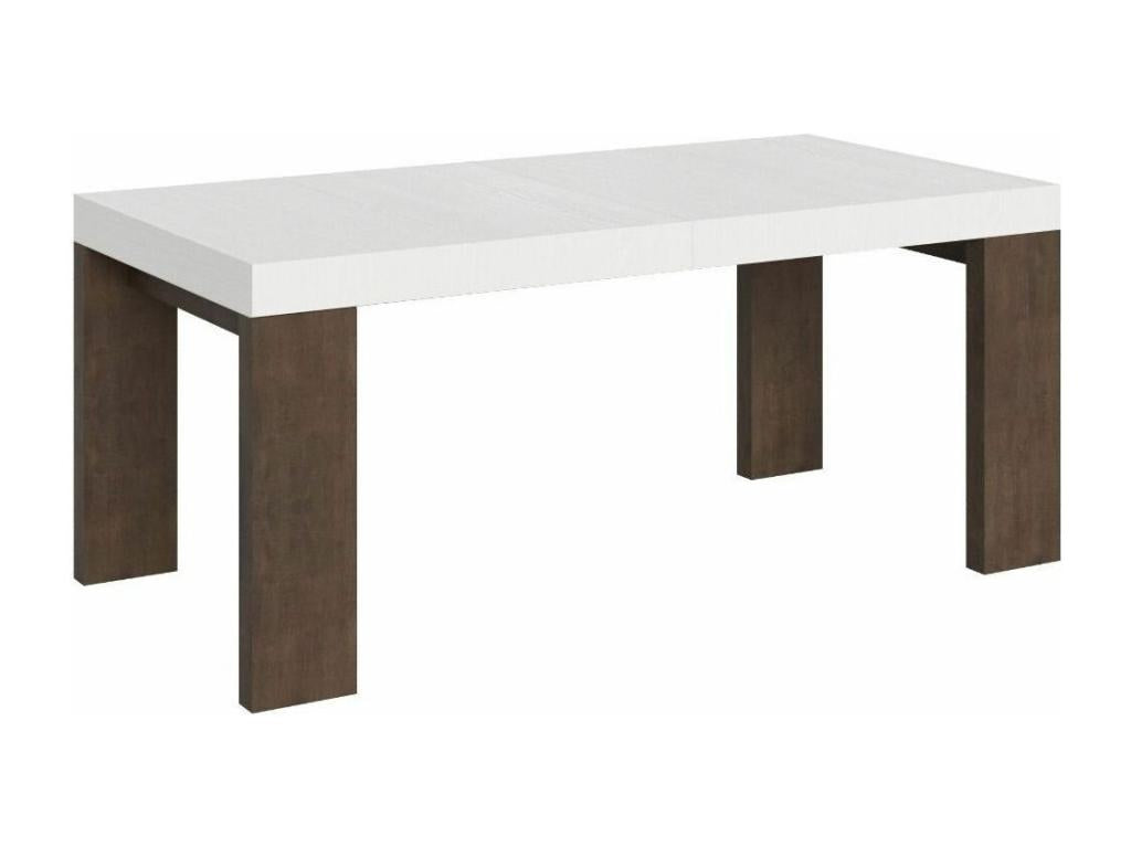 Meubiana extendable rectangular table in white and walnut wood, 180 to 440cm - 4-legged base