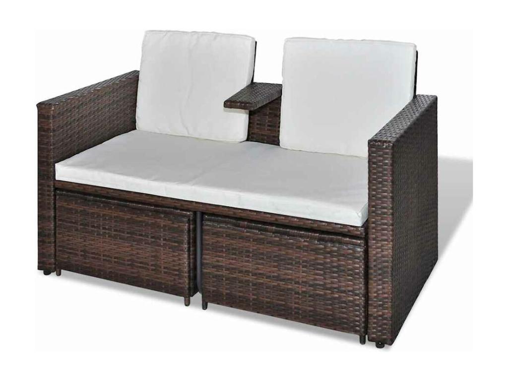 4-piece garden furniture set with cushions, brown woven resin
