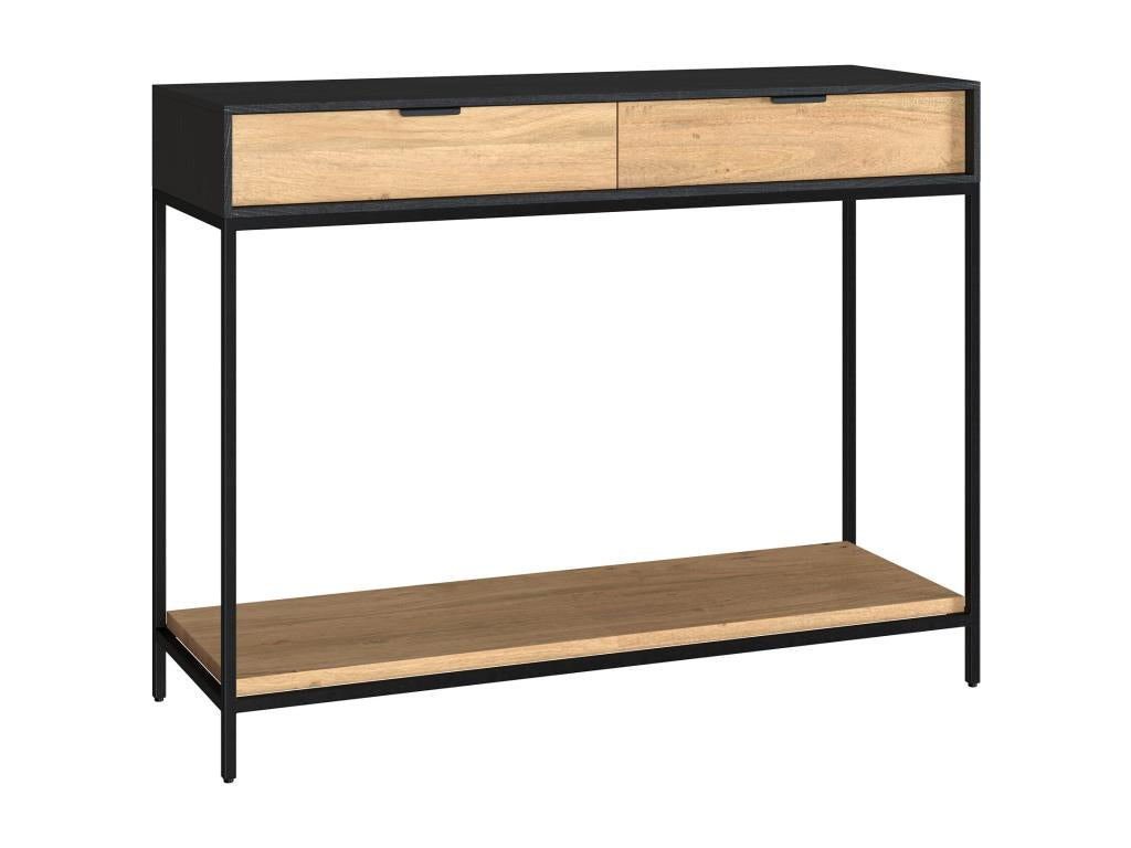 Meubiana console table with 2 drawers in wood and black metal legs - Meubiana