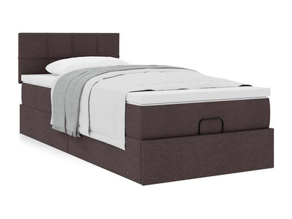 Ottoman bed frame with dark brown mattress, 90x190 cm, fabric