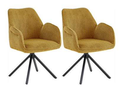 Meubiana - Set of 2 Swivel Dining Chairs in Yellow Corduroy Fabric