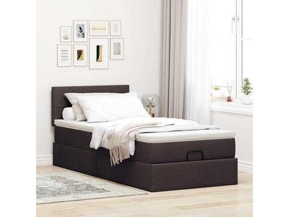 Ottoman bed frame with dark brown mattress, 90x190 cm, fabric