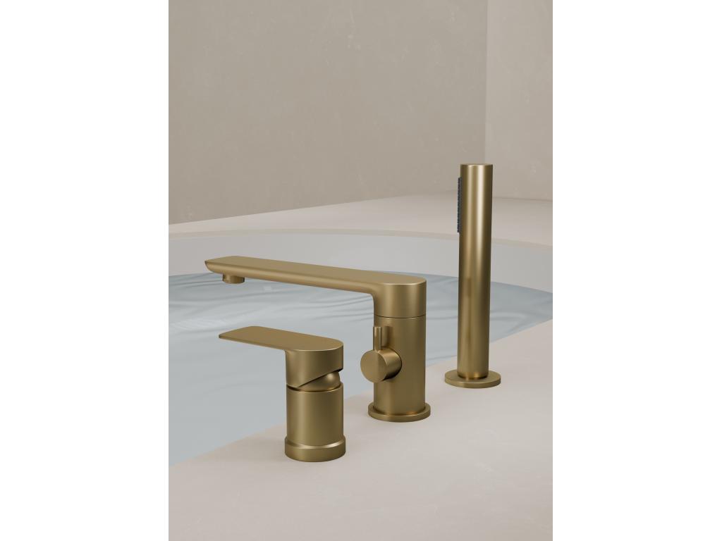 3-hole deck-mounted bath/shower mixer tap, brushed gold - Homzora