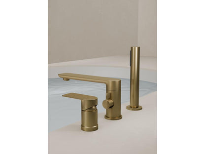 3-hole deck-mounted bath/shower mixer tap, brushed gold - Homzora