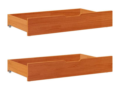 Bed frame with drawers, brown wax finish, 140x200cm, solid pine wood